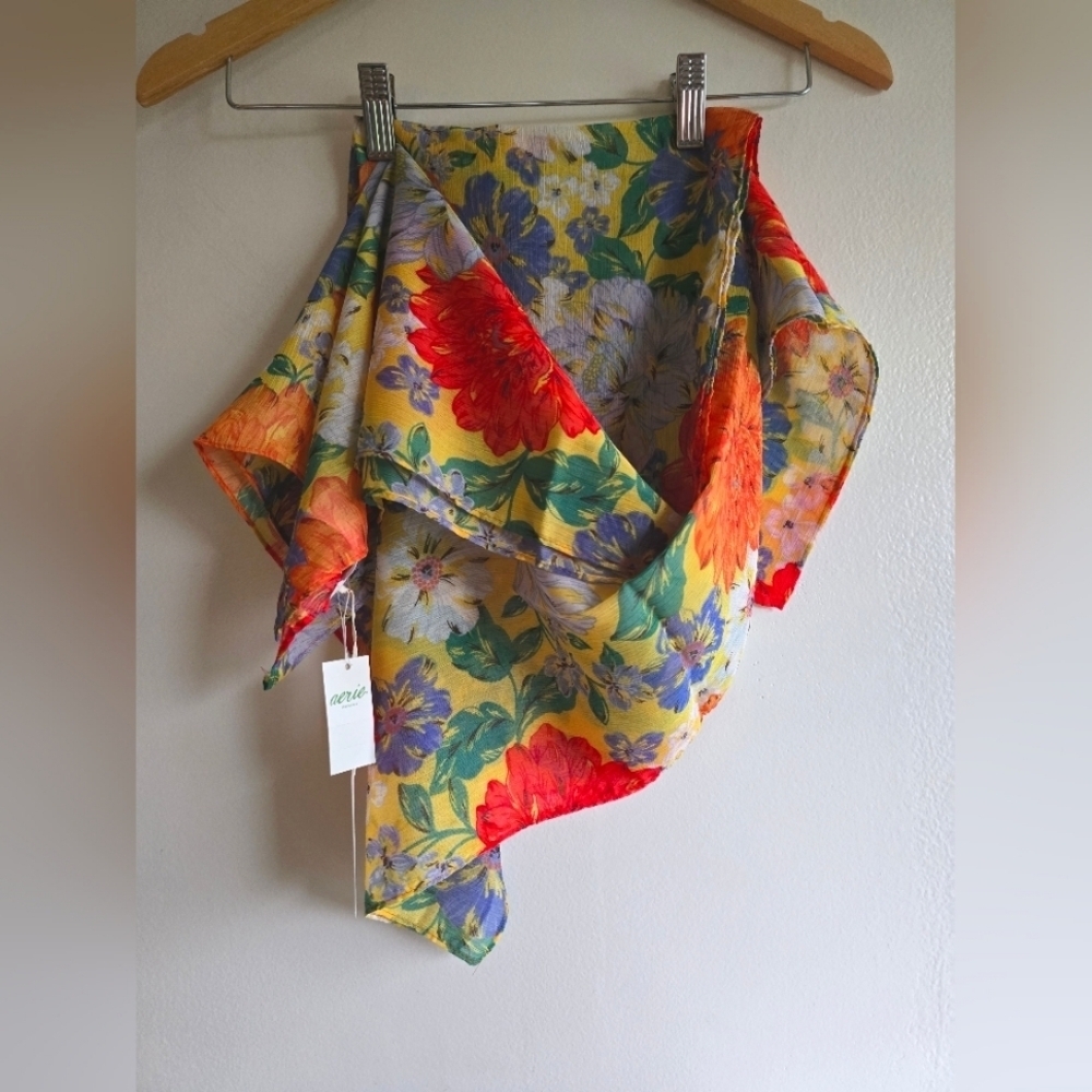 aerie Yellow Floral Swim Sarong with Red & Purple Flowers